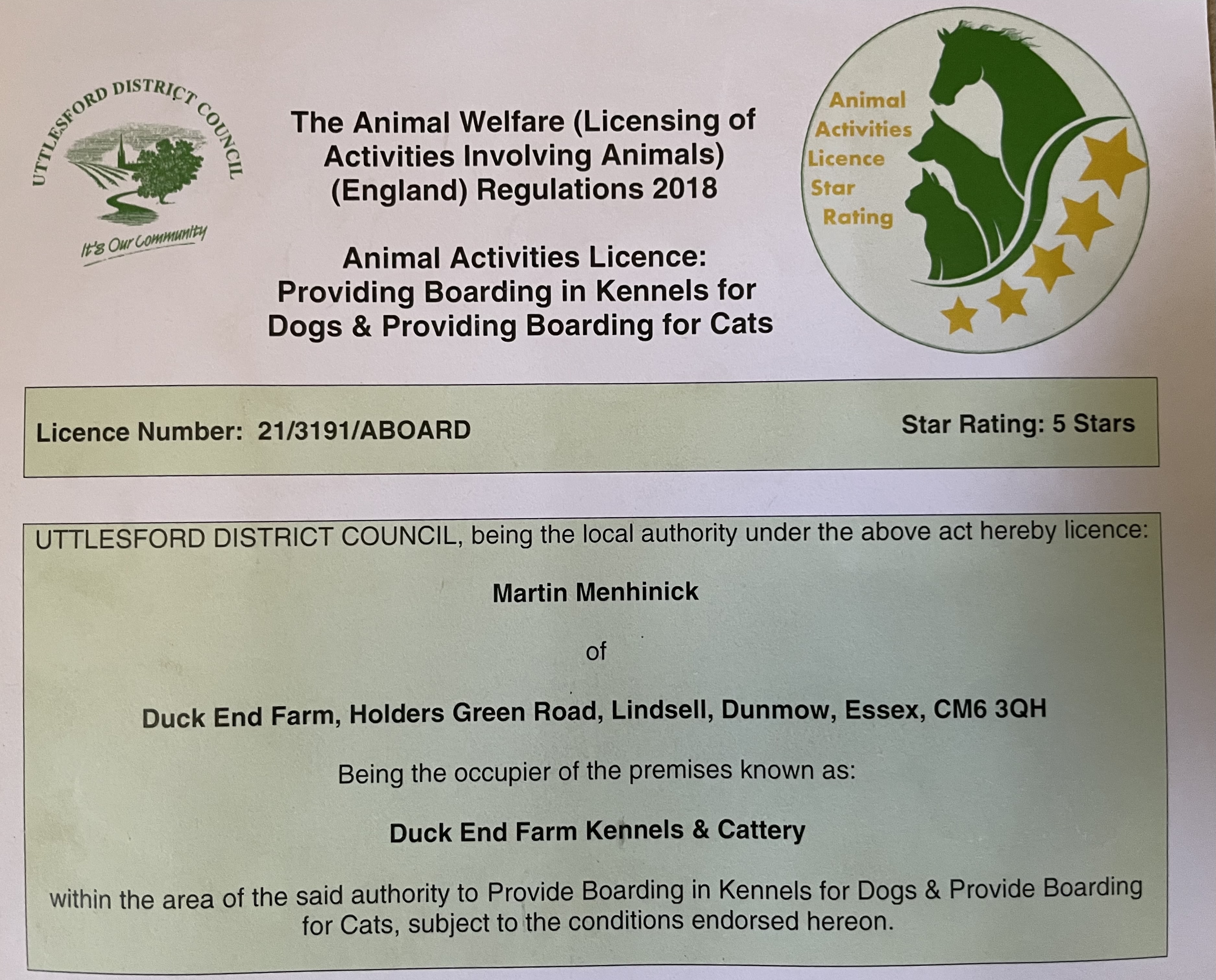 Kennels/Cattery Boarding License